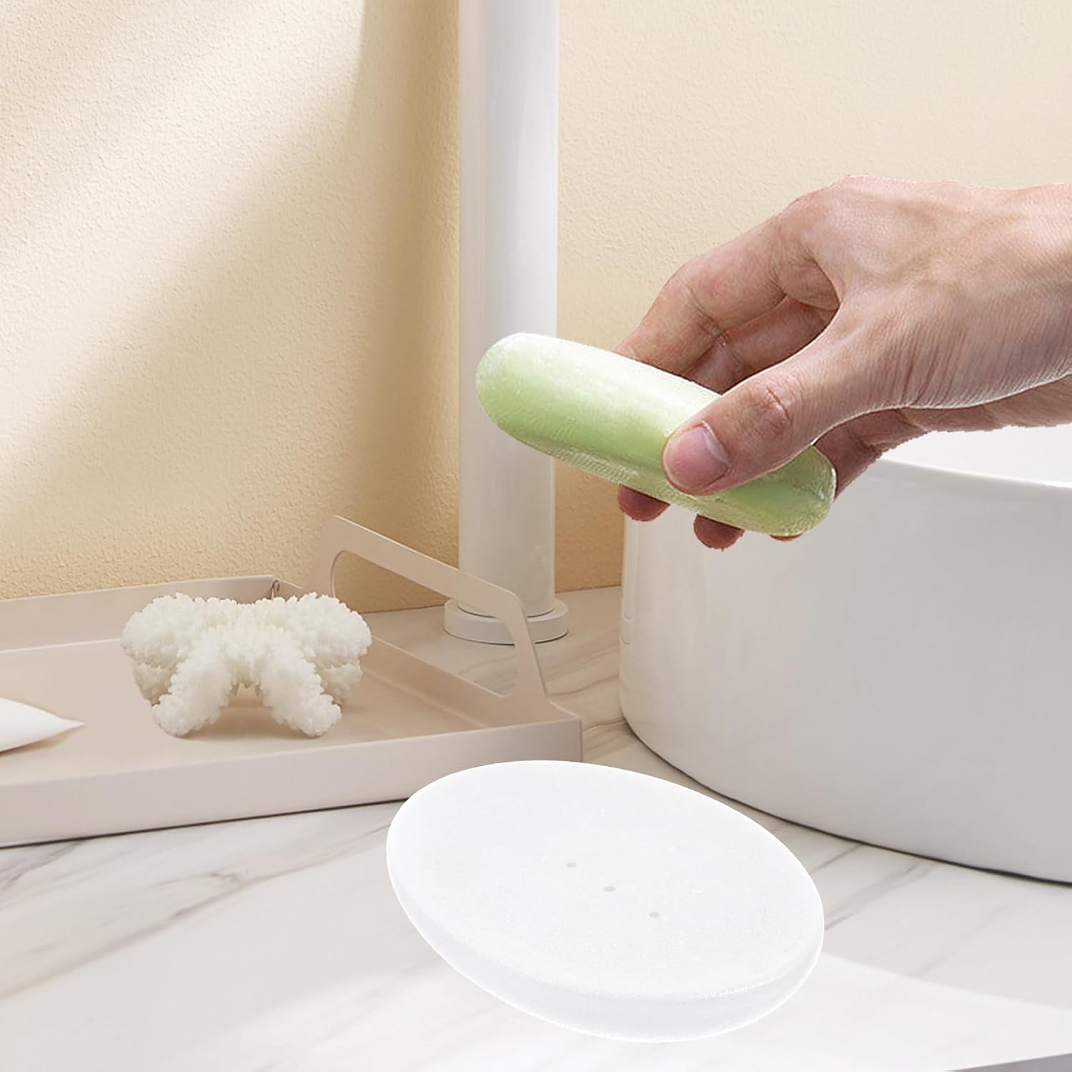 Ceramic Soap Dish In Oval Soap Holder / White / 4.60 x 3.34 x 0.78