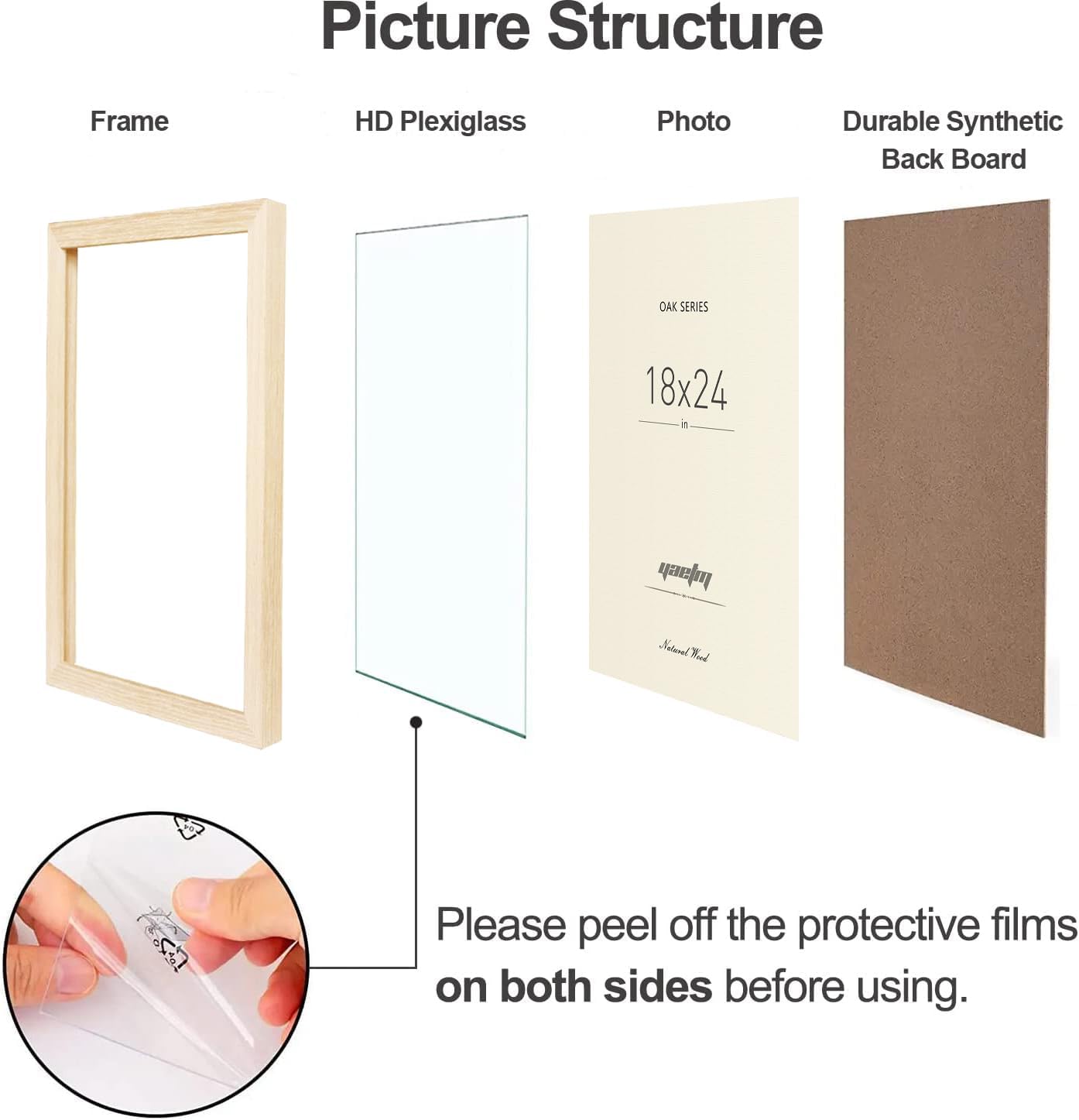 Yaetm 18x24 Wood Frame Set of 3, Natural Solid Oak Wood Frame for 18x24 Poster & Picture, Wide Molding, Wall Mount (3