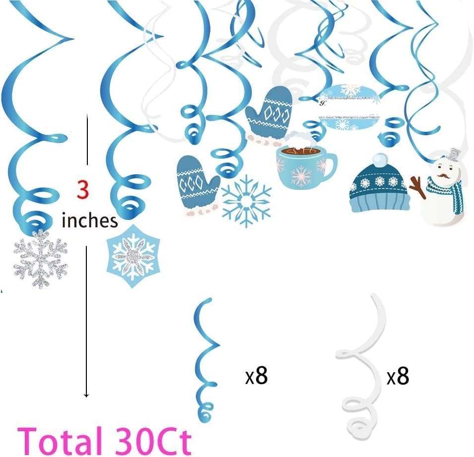 Christmas Snowman,Snowflake,Winter,Snow Hanging Swirl Decorations for Festival,Party,Together,Celling,Classroom,Home,Office,Bedroom(30Ct)