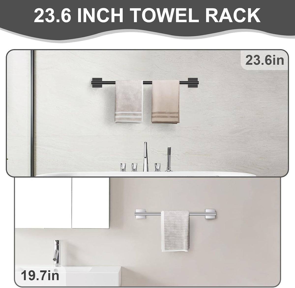 10 Pieces Matte Black Towel Bar Set, Double Dase Toilet Paper Holder Bathroom Hardware Set, 23.6 Inch Stainless Steel