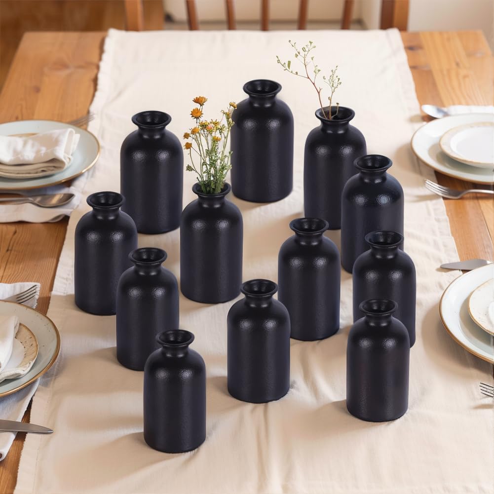 Ceramic Bud Vases for Centerpieces / Black / Set of 12