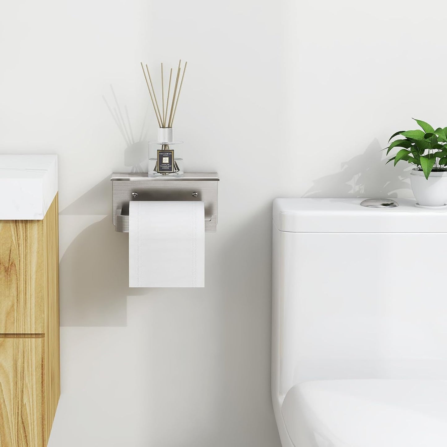Gypie Toilet Paper Holder with Phone Shelf, Brushed Nickel Toilet Paper Holder Wall Mount, Rustproof Stainless Steel
