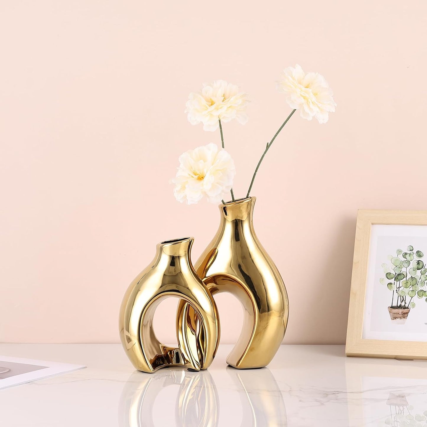 Ceramic Vase / Abstract Intertwined Sculptural Vases / Gold / Set of 2
