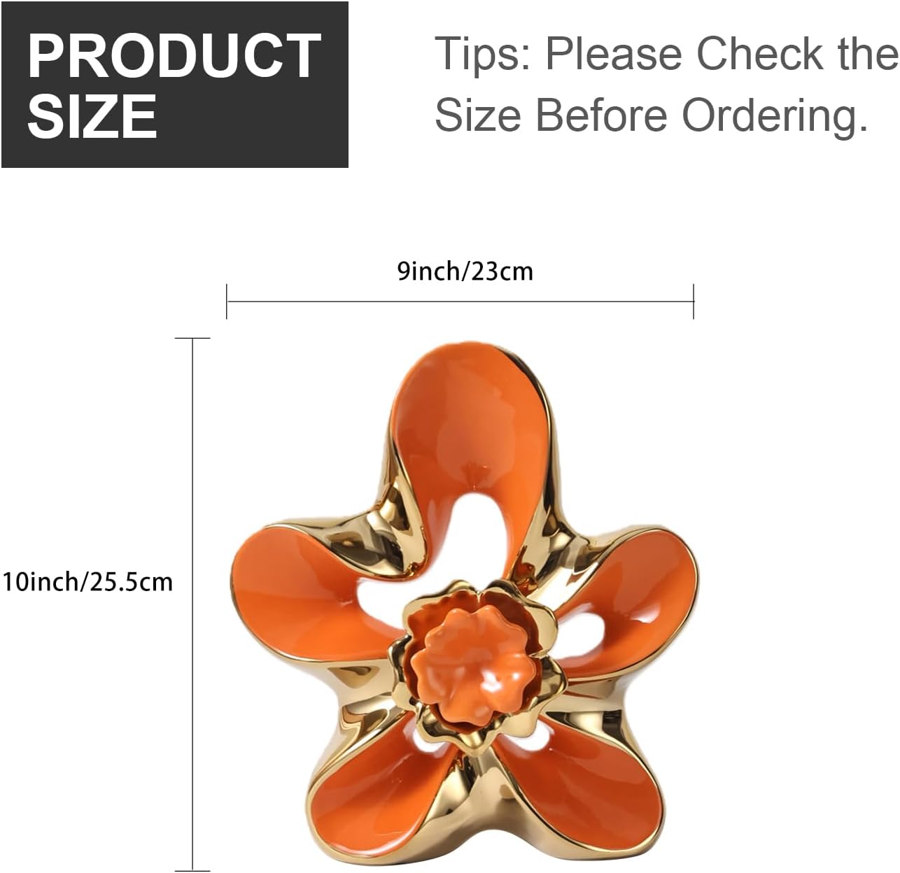 Ceramic Statue Home Decor Aesthetic Abstract Flower Sculpture Modern Decorative / Orange and Gold