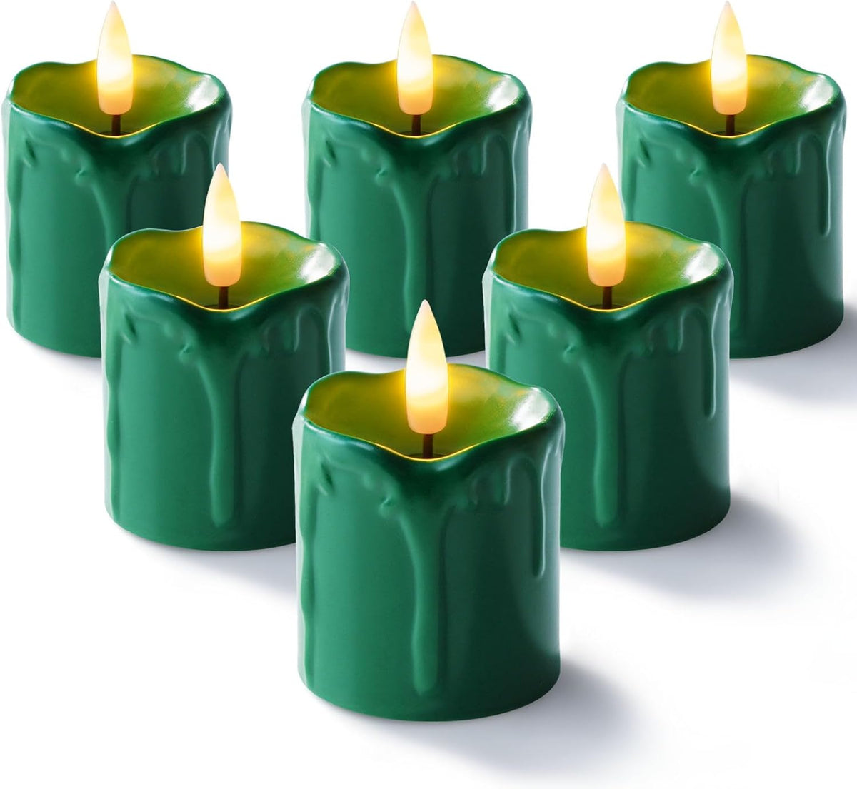 Homemory 2"x 2" Green 6 Hour Timer Flameless Votive Candles, 6 Pack