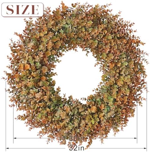 32" Large Fake Eucalyptus Fall Wreath for Front Door Decor(Orange-Green)