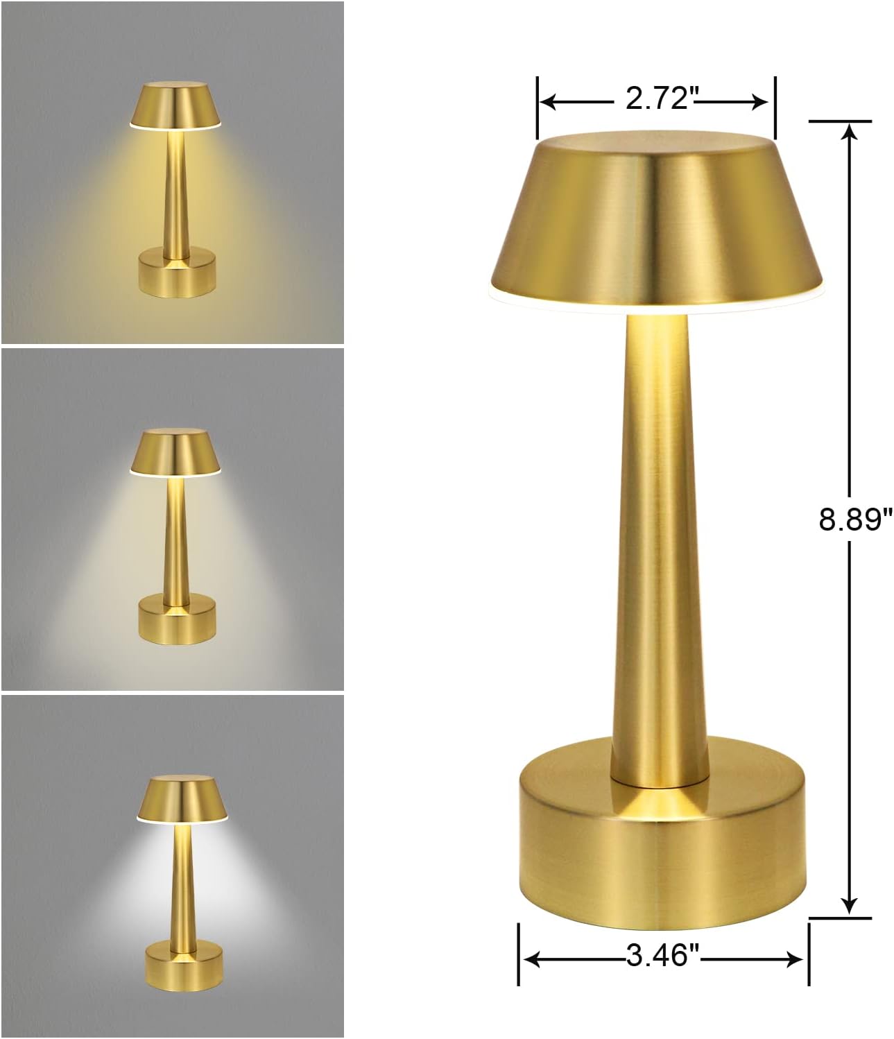 UMEXUS 8.8'' Small Cordless Batttery Operated Table Lamp for Restaurant Bar | Rechargeable 3-Way Stepless Dimmable