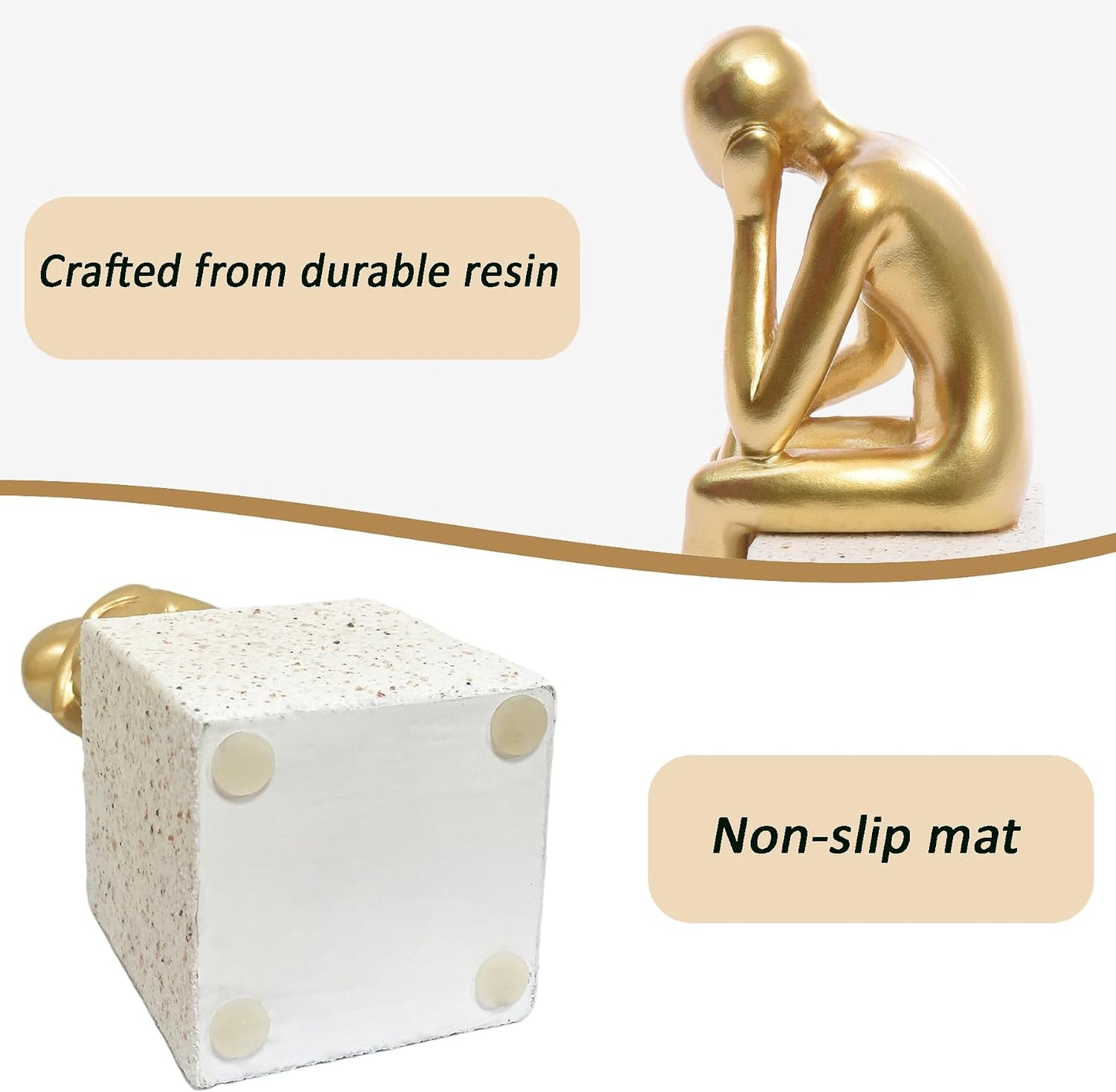 Unique Statue / Resin Book Ends / Thinker / Gold