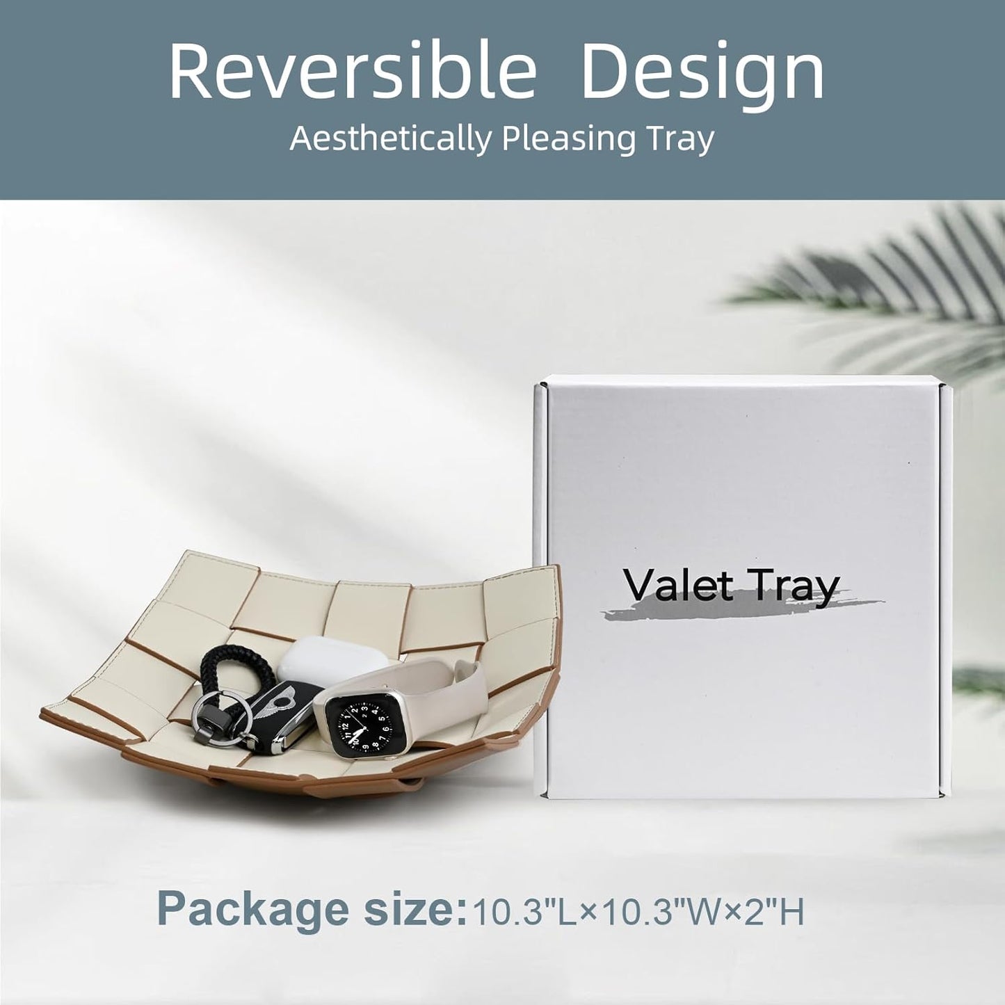 Valet Tray PU Leather Key Bowl for Men Women Entryway Table Nightstand Catchall EDC / Coffee + White