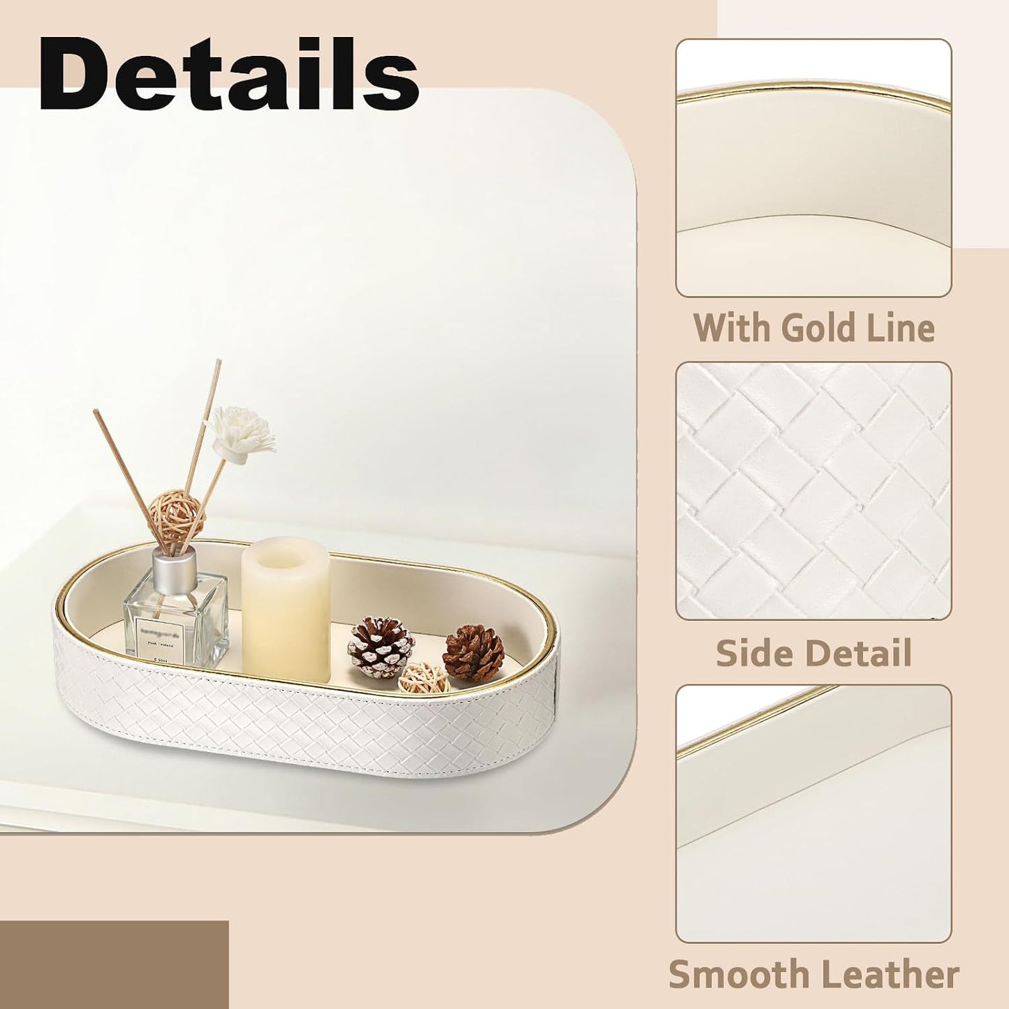 PU Leather Valet Tray / 11 x 5.9 x 2 / White