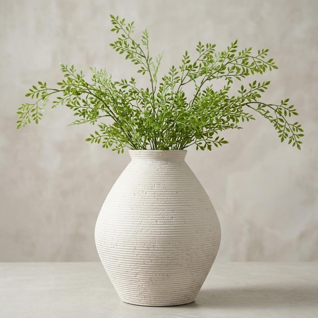 Rustic Ribbed Textured Floor Vase / Off-white-11.8 Inch Large / 11.8 Inch