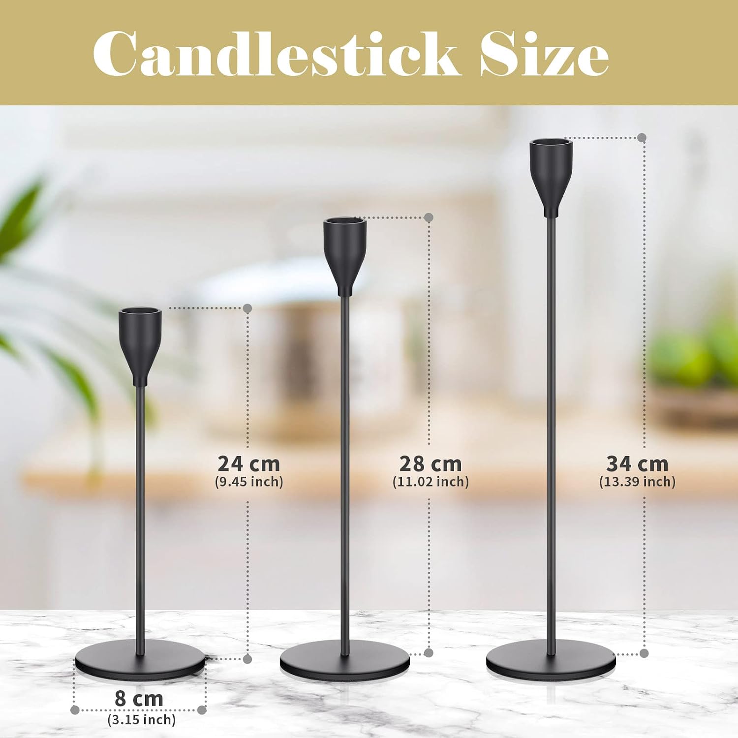 27 Pack Candles Holders, 9 Sets Metal Taper Candlestick Holders,Black | Fit 0.75 Inch Thick Pillar Candles, Modern