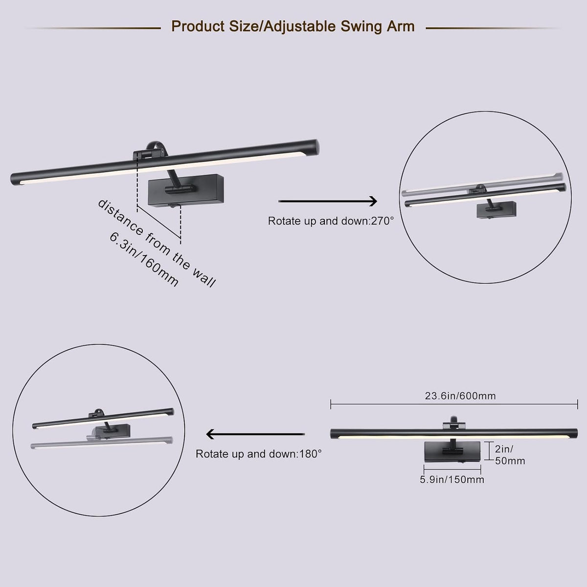 23.6 Inch Battery Operated Picture Lights for Wall Rechargeable Art Lighting for Paintings Wireless Gallery Lights with