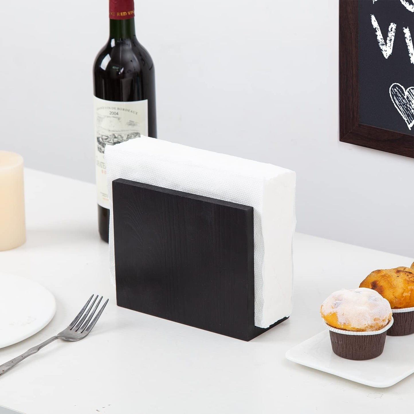 Rustic Wooden Paper Napkin Holder Farmhouse Napkin Storage Dispenser / Black