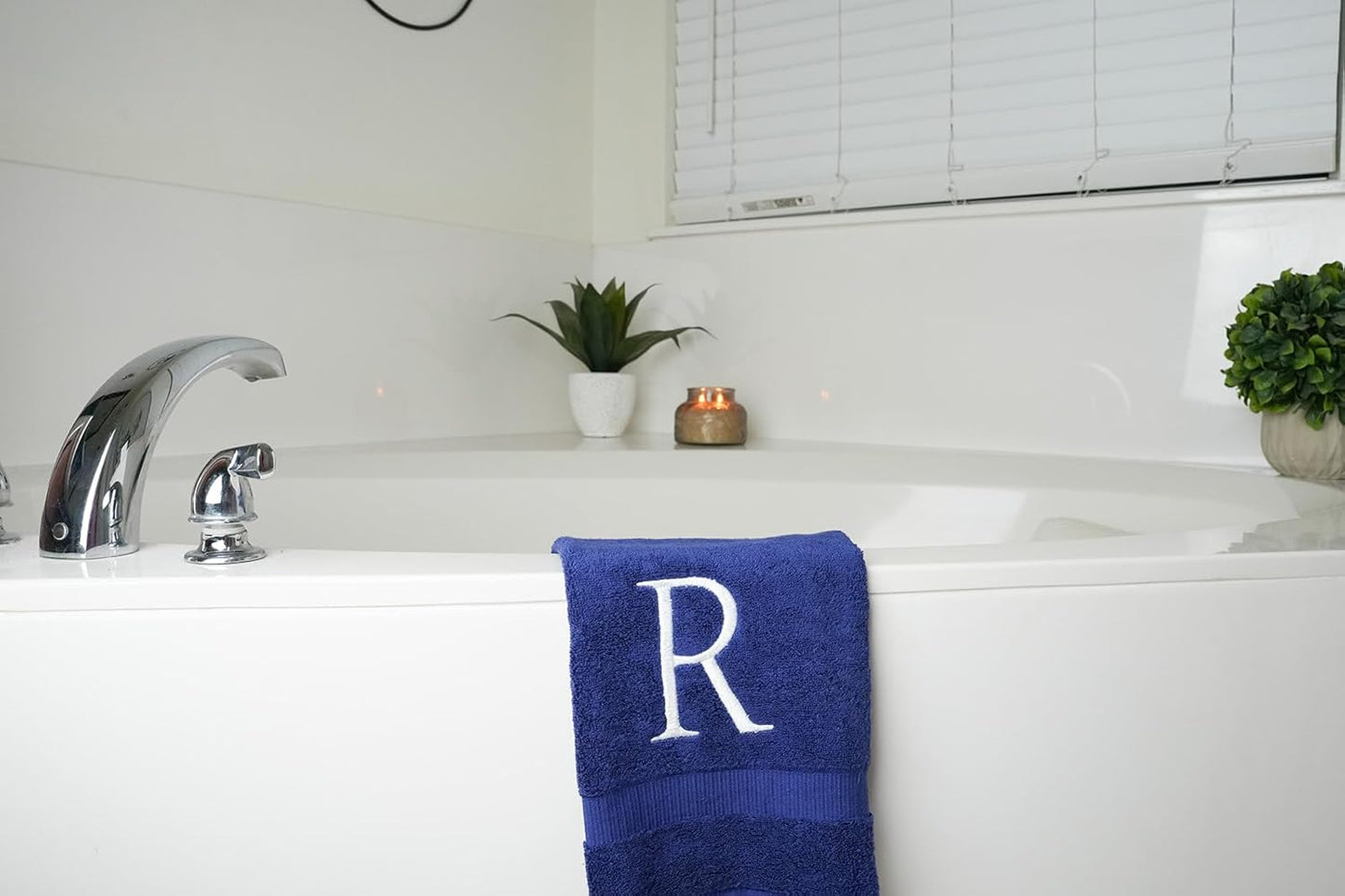 Navy with White Monogrammed Hand Towels for Bathroom - Set of 2 Letter R | Luxury Hotel Quality Initial Towels For