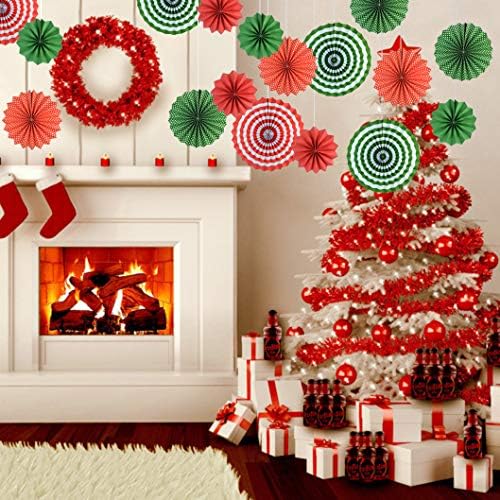18Pc Party Red and Green Paper Fans Merry Christmas Hanging Paper Fans Decorations, Round Folding Party Bulk for Christmas Decorations Winter Holiday Wedding Birthday
