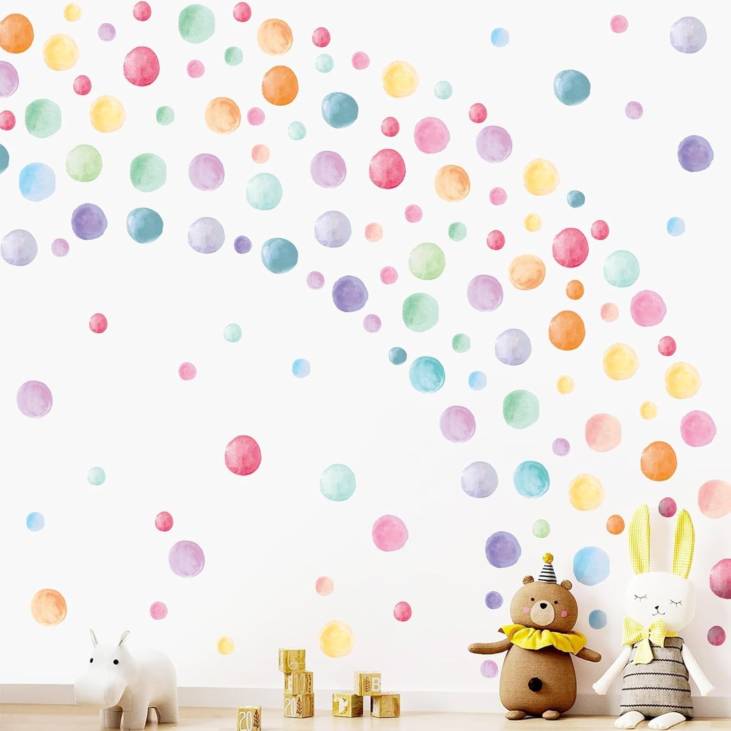 Peel and Stick Boho Rainbow Wall Stickers / Watercolor Polka Dots / Set of 201