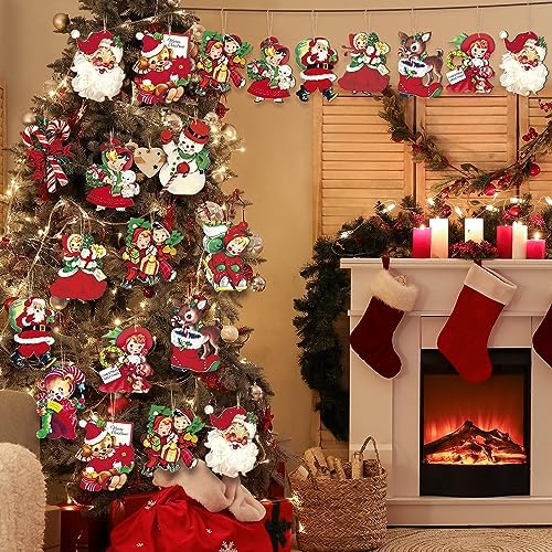 Geelin 24 Pcs Vintage Christmas Ornaments Hanging Wooden Cutouts for Tree