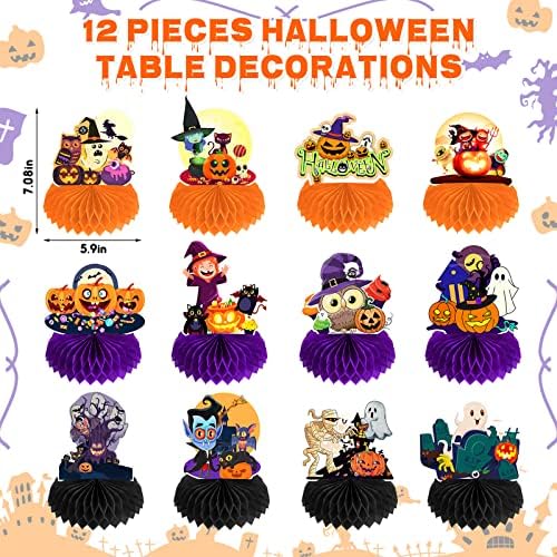 12 Pack Halloween Honeycomb Centerpieces Table Decorations,Pumpkin Ghost Witch Cat Tombstone and More Halloween Elements for Halloween Party Favors Supplies,Cute Party Home Room Table Desk Decor