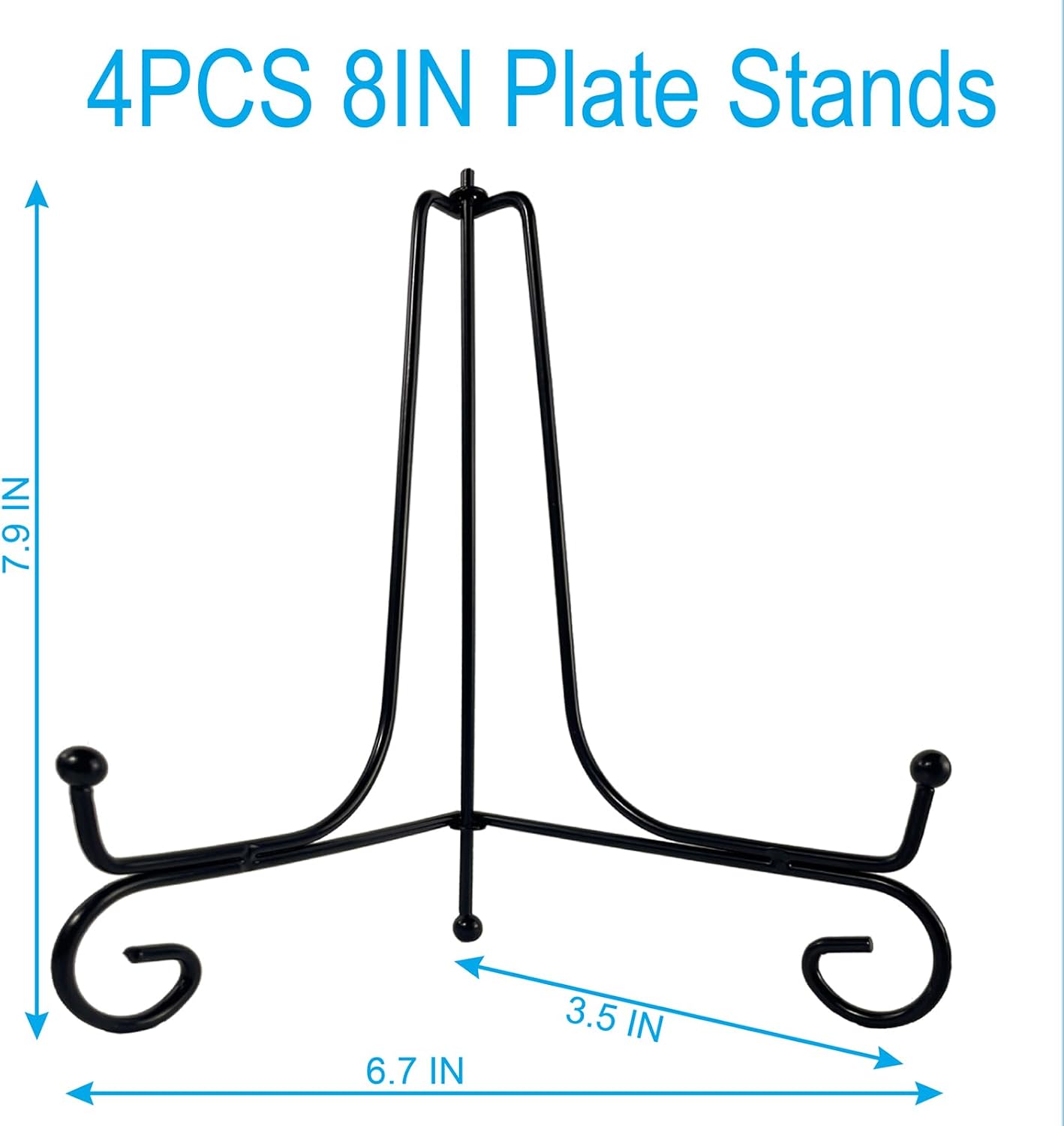 Decorative Solid Metal Plate Holders for Displaying / 8IN / Black / Set of 4
