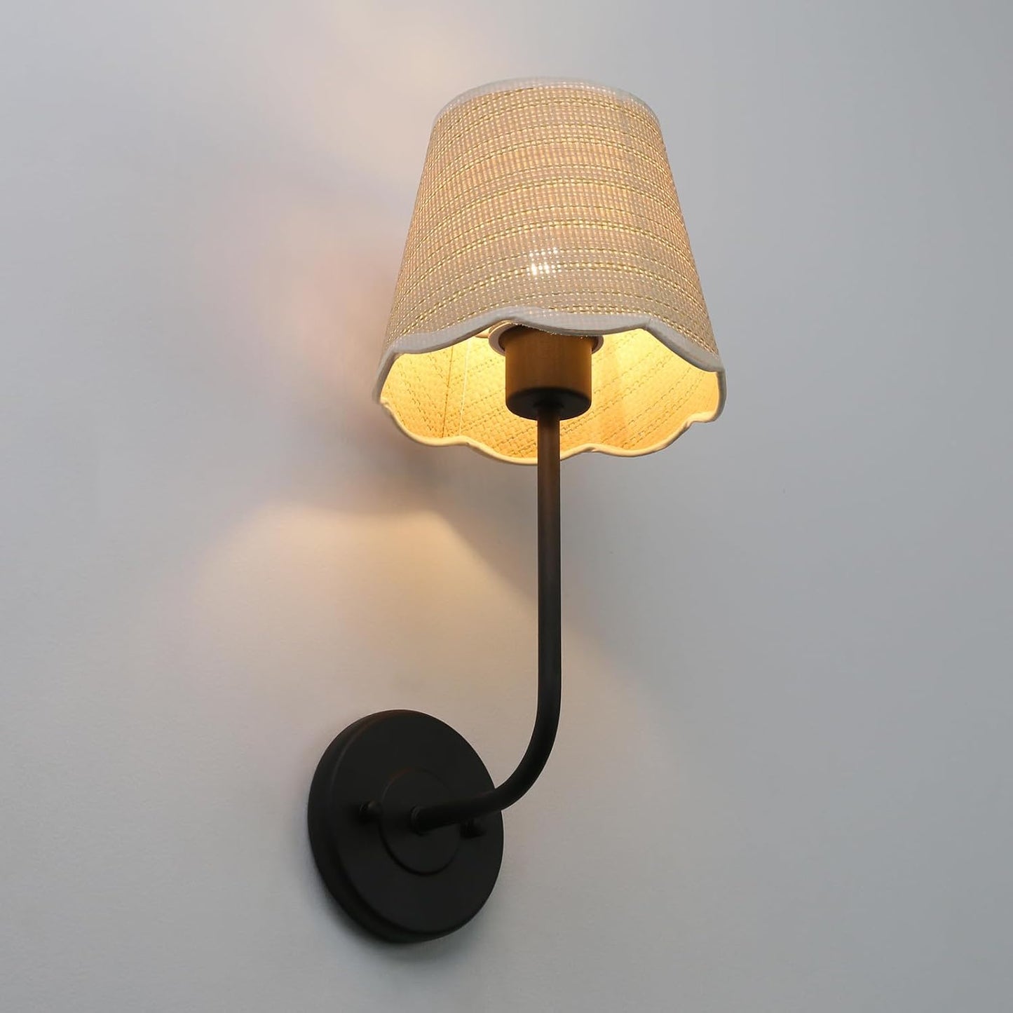 Hardwired Bathroom Vanity Lights Curved Arm / Black-rattan / Woven Rattan / Set of 2