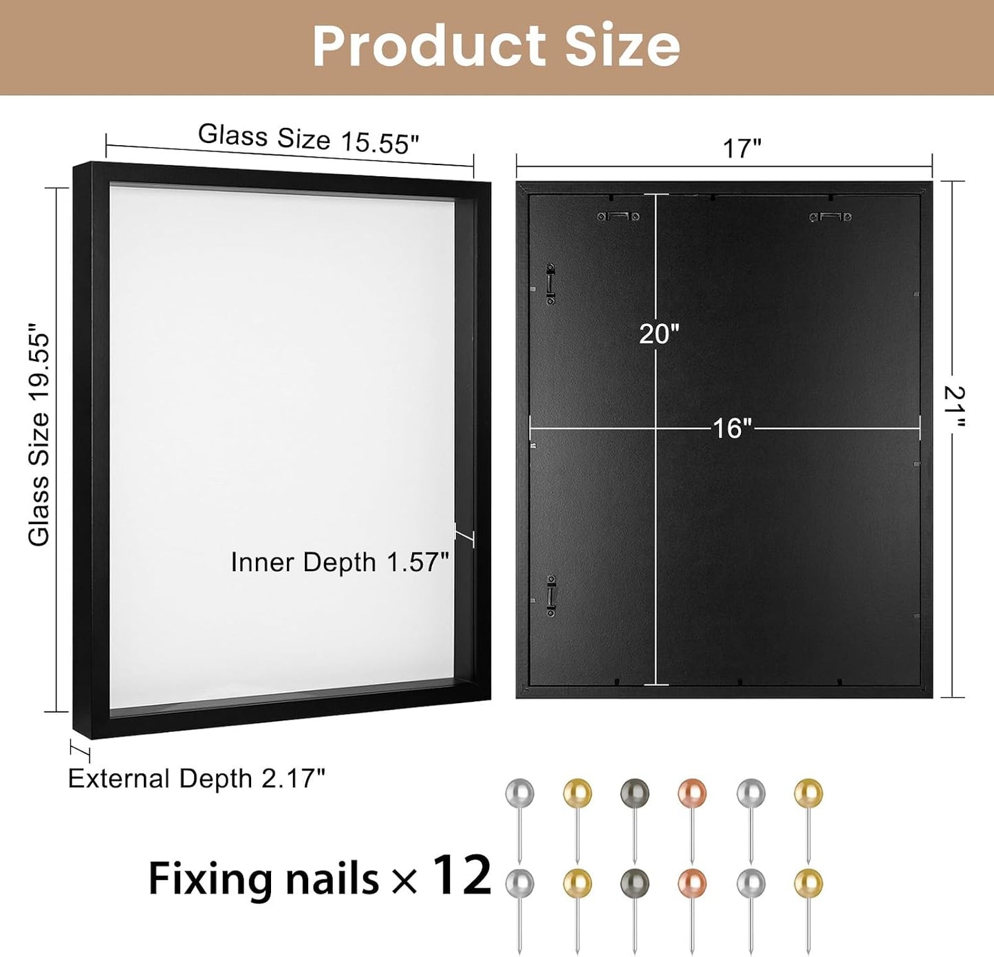 Califortree Large 16x20 Shadow Box Frame with Soft Linen Back - Memory Display Case, Shatterproof Plexiglass, 12 Push