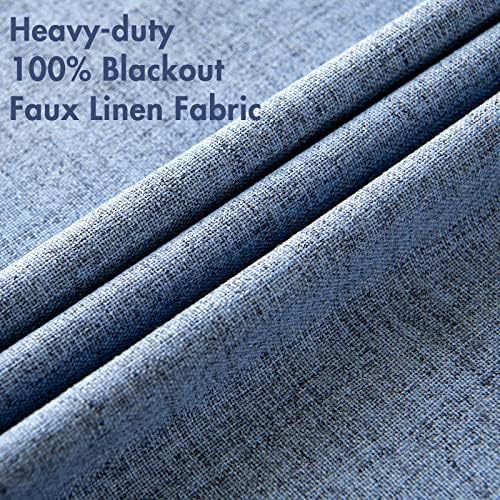 MIULEE 100% Blackout Linen Curtains for Bedroom 52x90 Inches Stone Blue