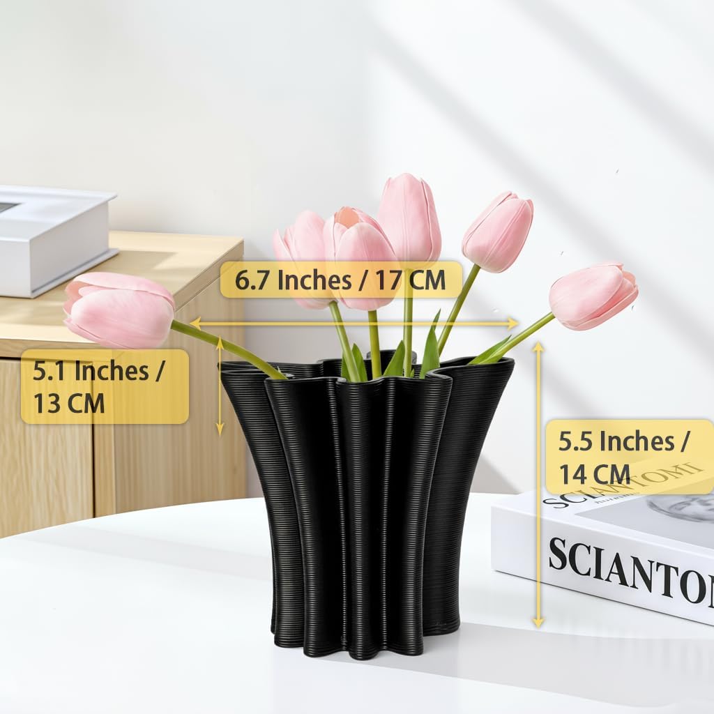 Contemporary Black Ceramic Vase / Black-d, 5.5 Inch