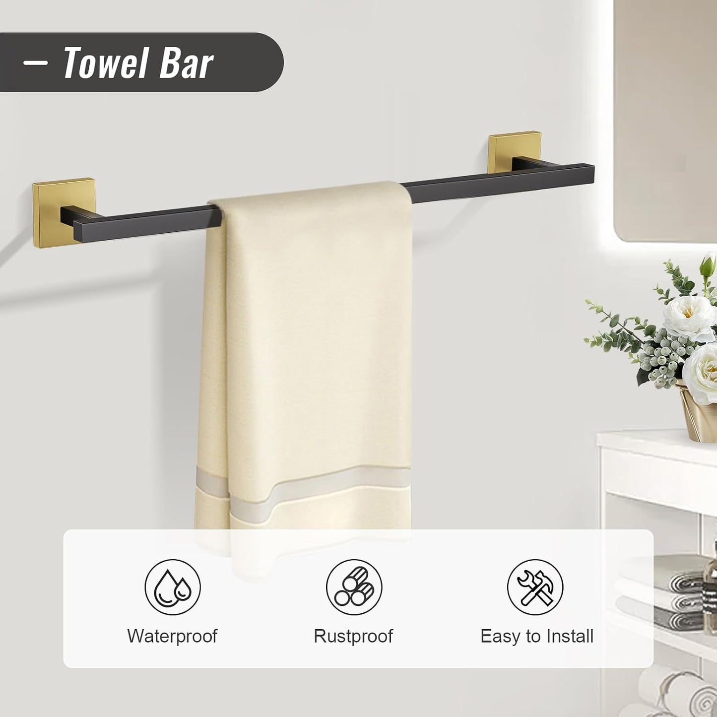 YACVCL Towel Bar Set, 5-Piece Black and Gold Bathroom Hardware Set, Black&Gold Bathroom Accessories Set, SUS304