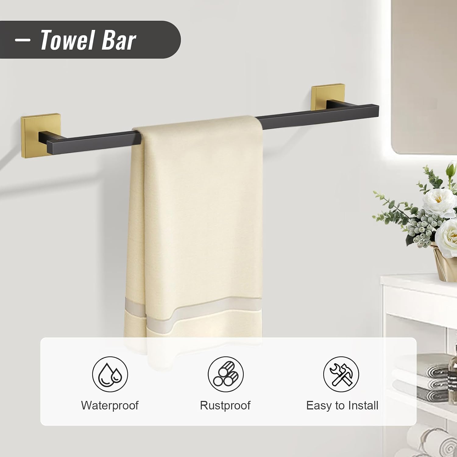 YACVCL Towel Bar Set, 5-Piece Black and Gold Bathroom Hardware Set, Black&Gold Bathroom Accessories Set, SUS304
