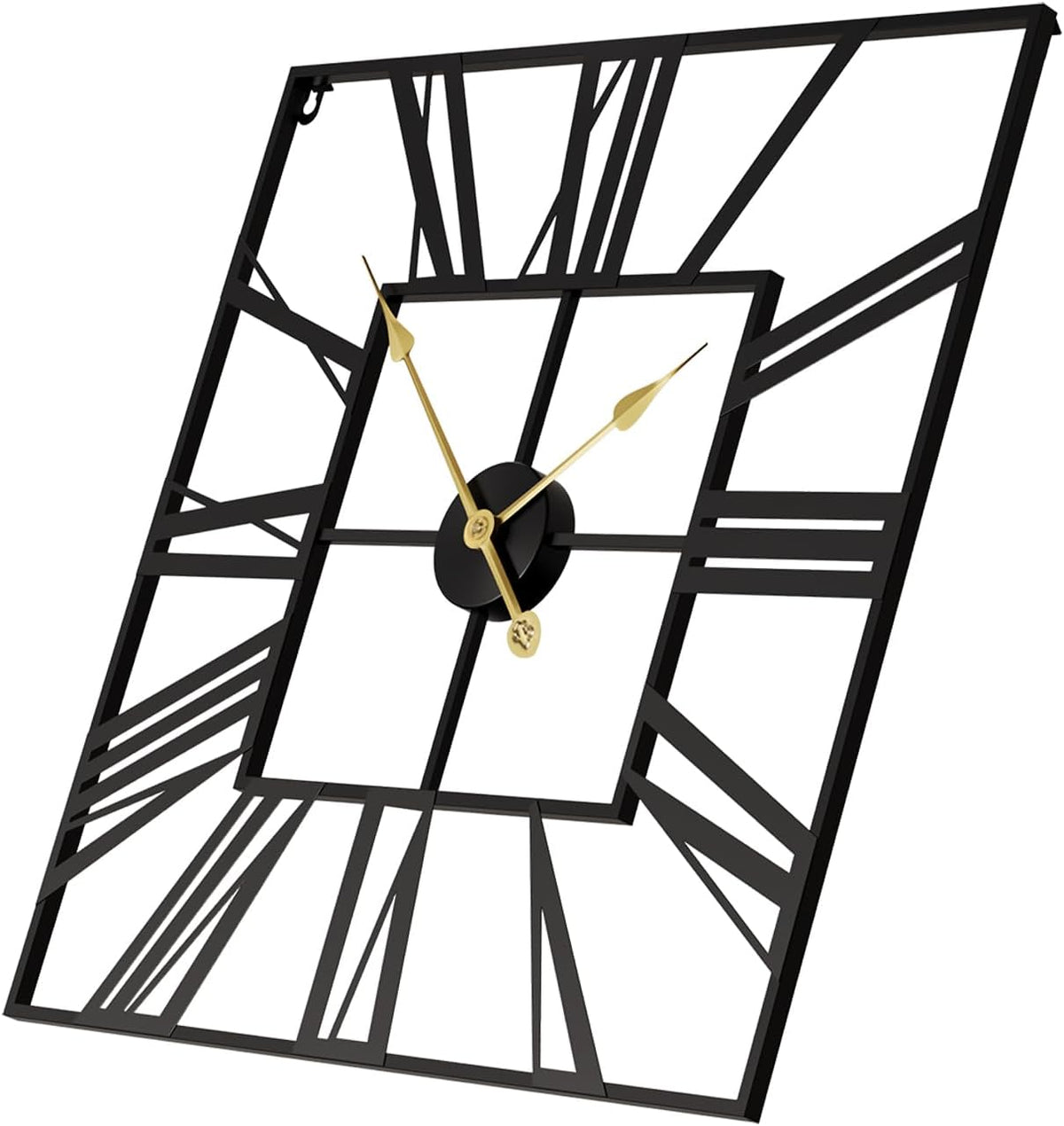 Cuspin 24 Inch Square Wall Clock, Large Black Metal Roman Numeral Clock | Battery operated, Silent non ticking, modern