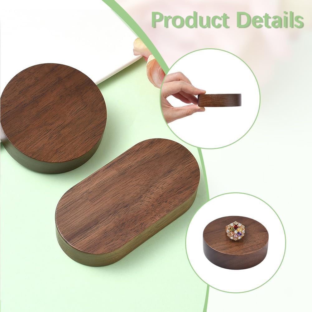 2 Styles Wood Display Risers in/ in Round Oval Walnut Jewelry Stand Riser / 2.8 x 0.8 / Set of 2