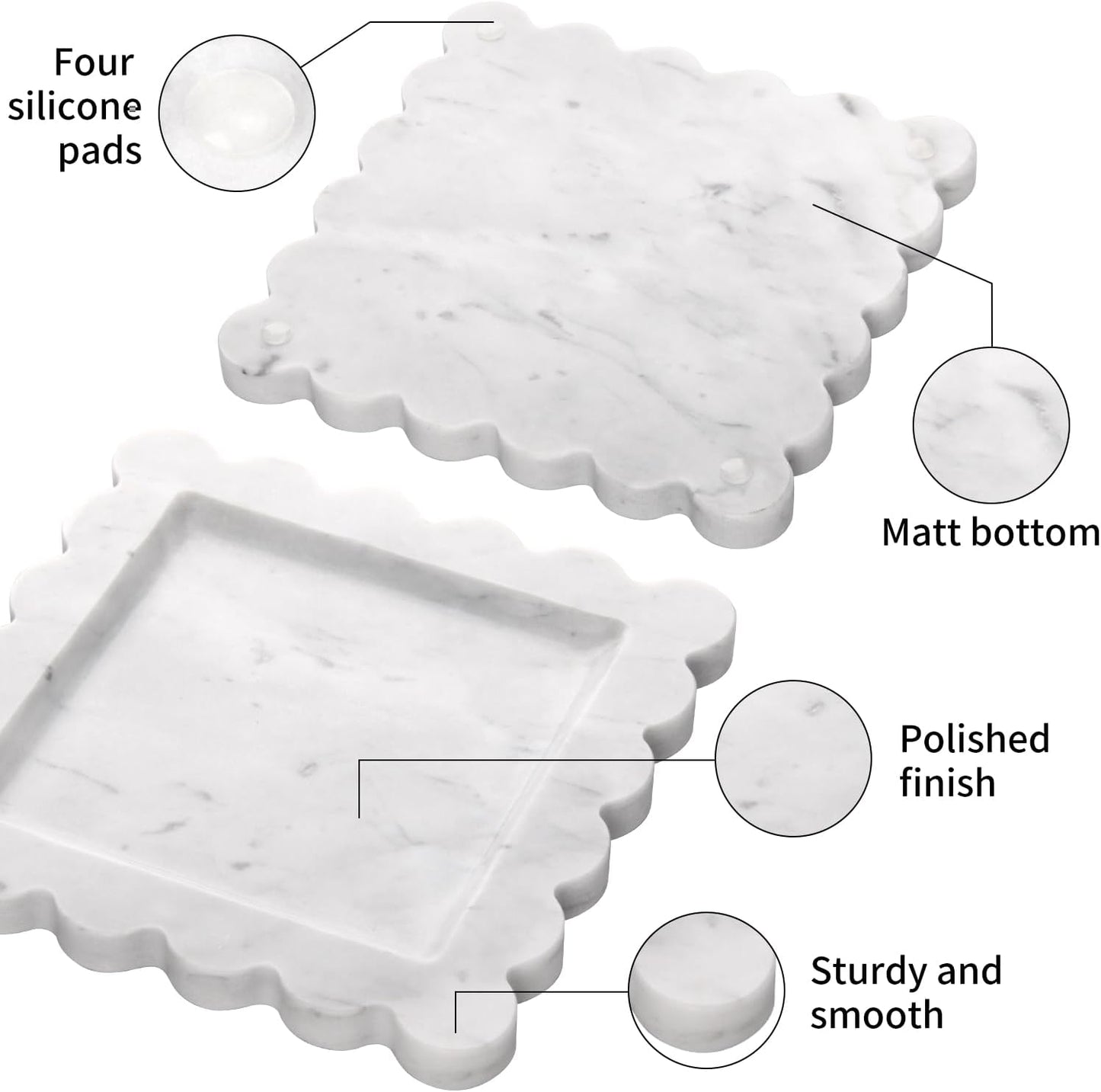 Square Marble Decorative Tray / Carrara White / 8 x 8 x 0.8