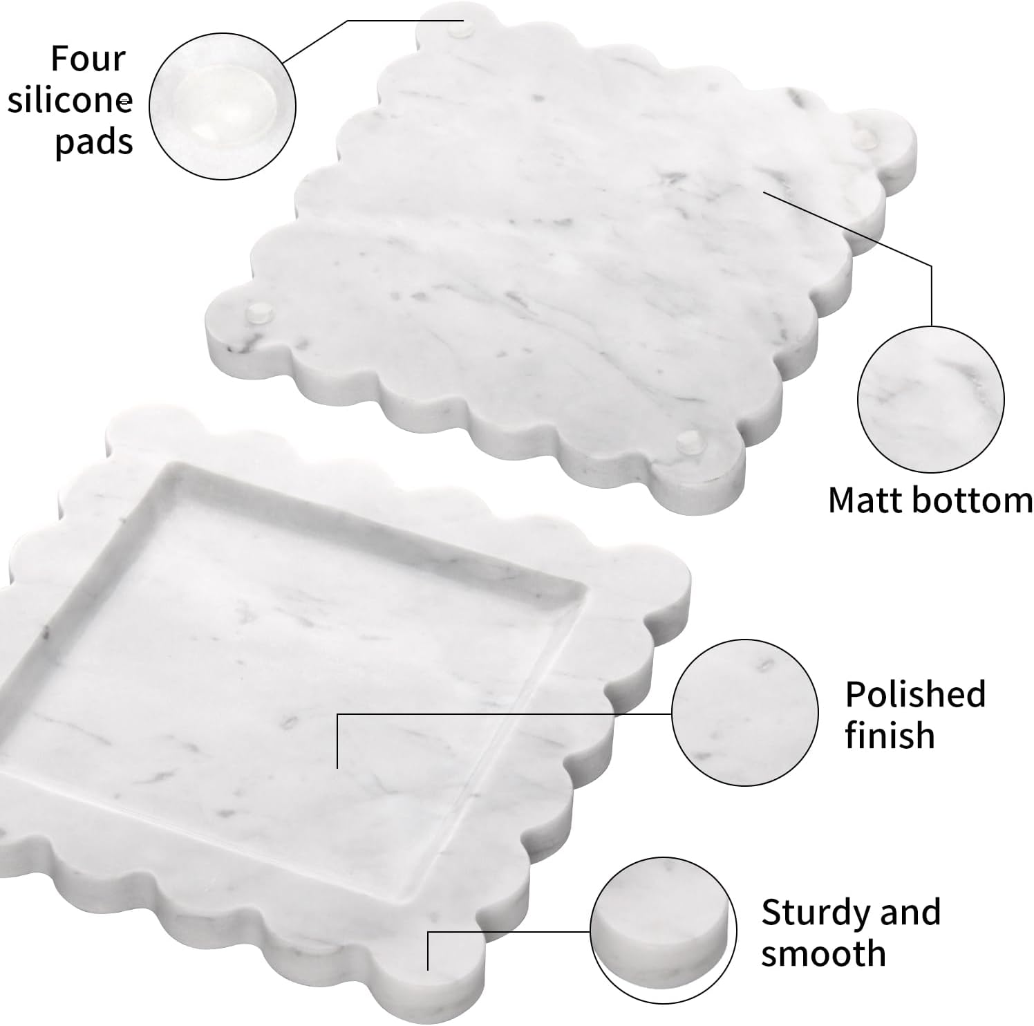 Square Marble Decorative Tray / Carrara White / 8 x 8 x 0.8