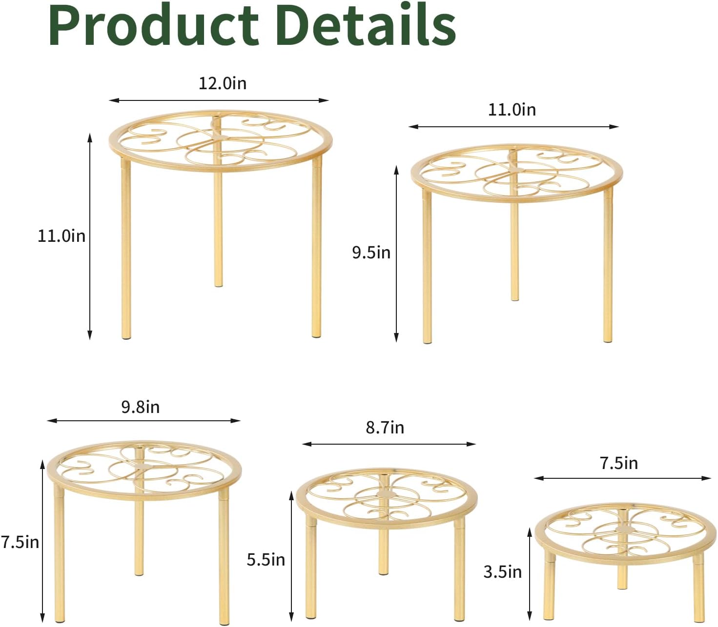 5 Pack Metal Plant Stands,Heavy Duty Potted Holder for Flower Pot, Rustproof Iron Plant Risers, Suitable for Indoor and