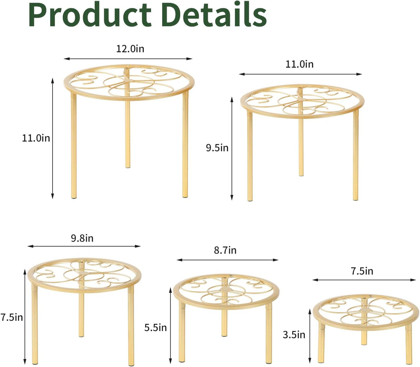 5 Pack Metal Plant Stands,Heavy Duty Potted Holder for Flower Pot, Rustproof Iron Plant Risers, Suitable for Indoor and