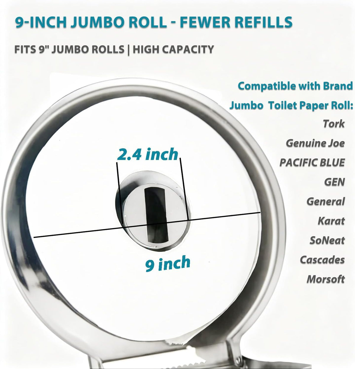 Commercial Jumbo Toilet Paper Dispenser: Wall Mount Stainless Steel 9 Inch | Lockable Roll Toilet Paper Holder Bath