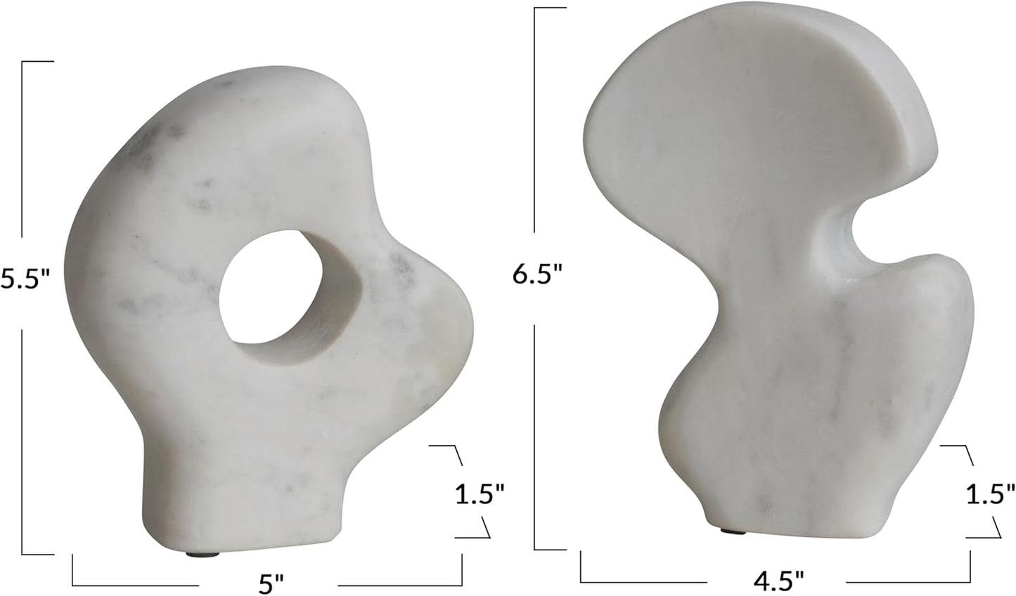 Decorative Abstract Marble Sculptures / White / Set of 2