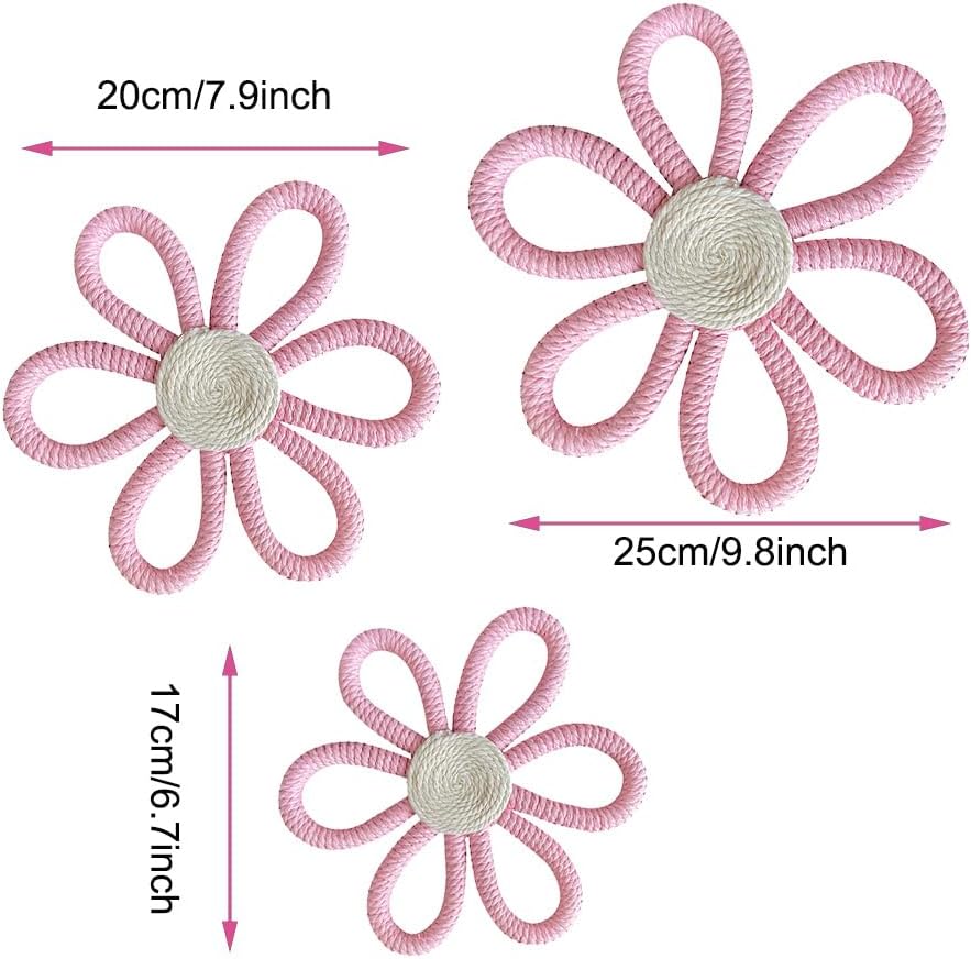 Boho Wall Decor Daisy Flower Wall Hanging Pendant Wall Art Sign / Floral / Pink / Set of 3