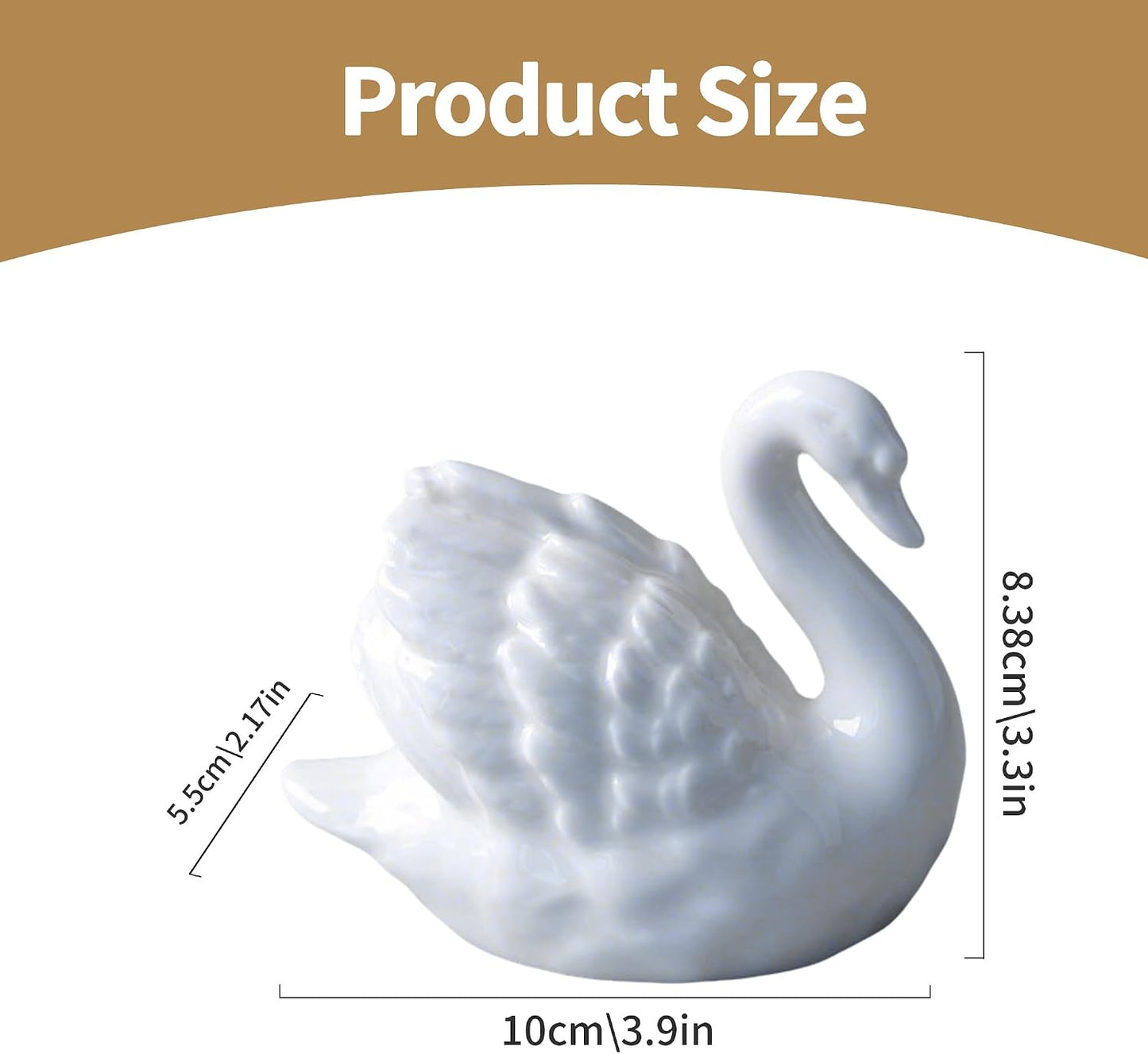 & White Ceramic Swan Figurine / Black