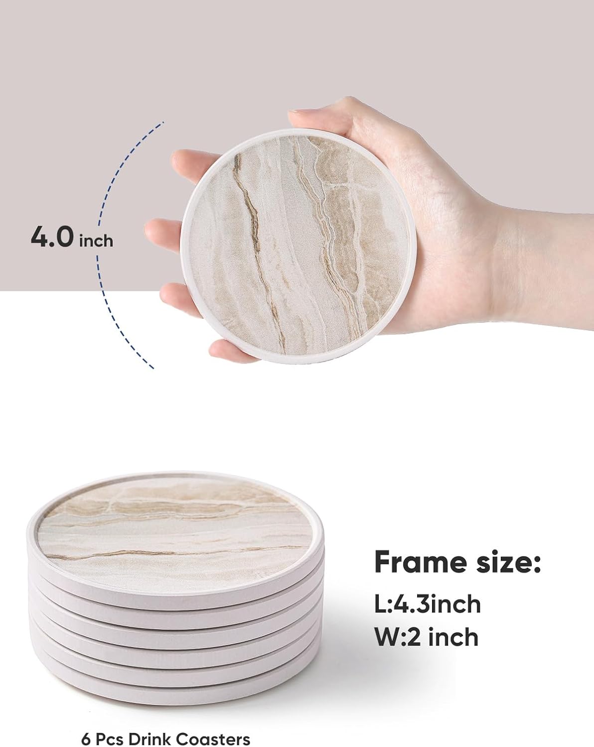 Coasters for Drinks Absorbent / Beige Marble with Lip