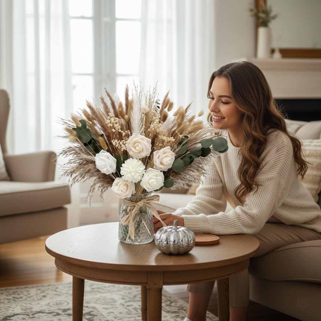Indoor Artificial Dried Flowers / Natural Champagne / Set of 101