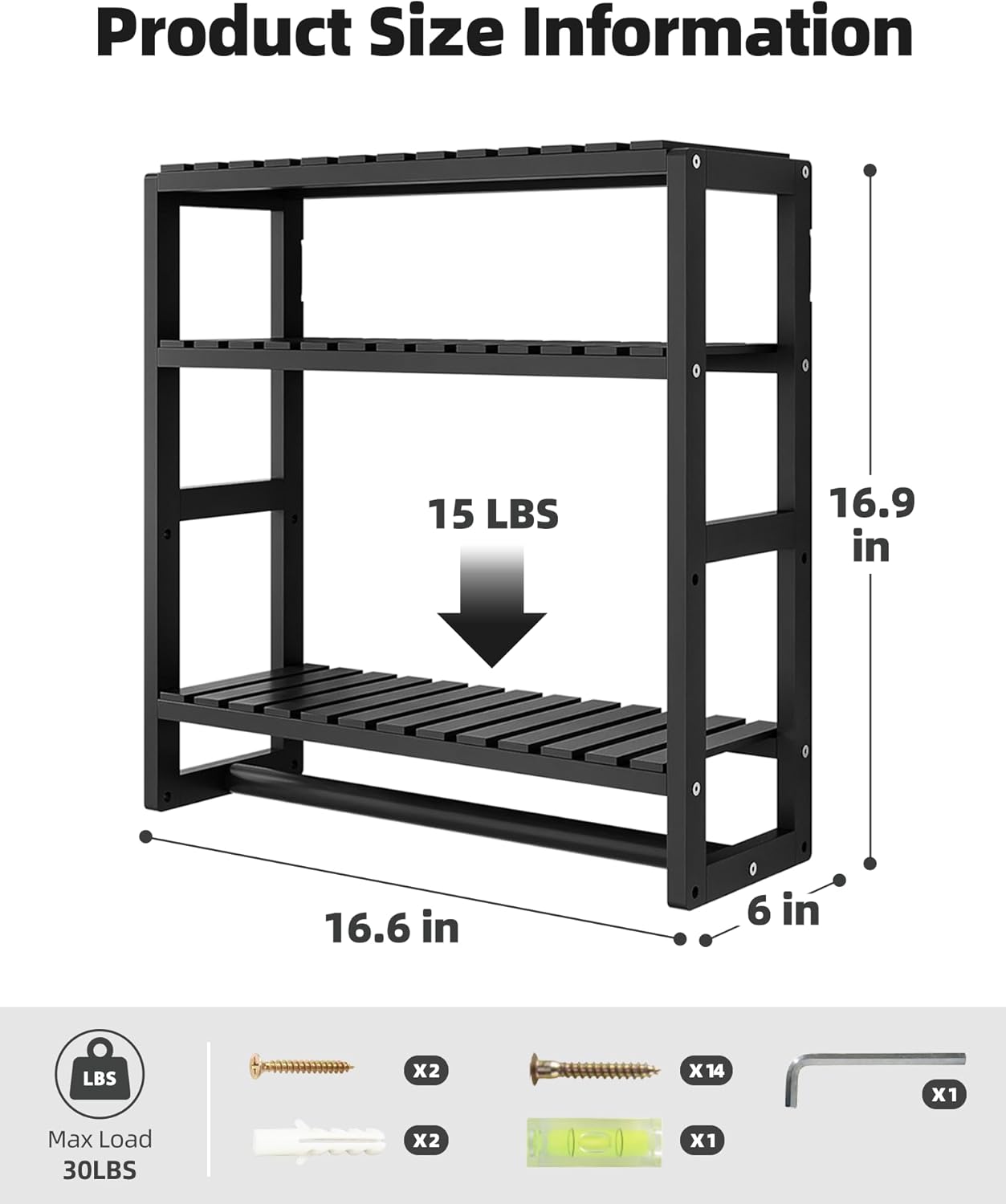 Galood Over The Toilet Storage Bathroom Shelves Wall Mounted 3 Tier Black | Space Saver Corner Shelf Organizer Bamboo
