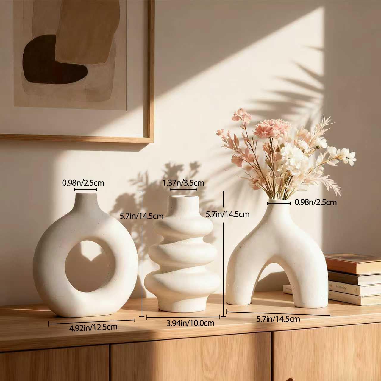Large Ceramic Modern Flower Vase / White / Set of 3