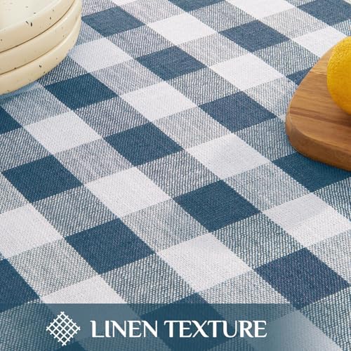 Softalker Gingham Rectangle Tablecloth with Tassel, Navy Blue, 55" x 102"
