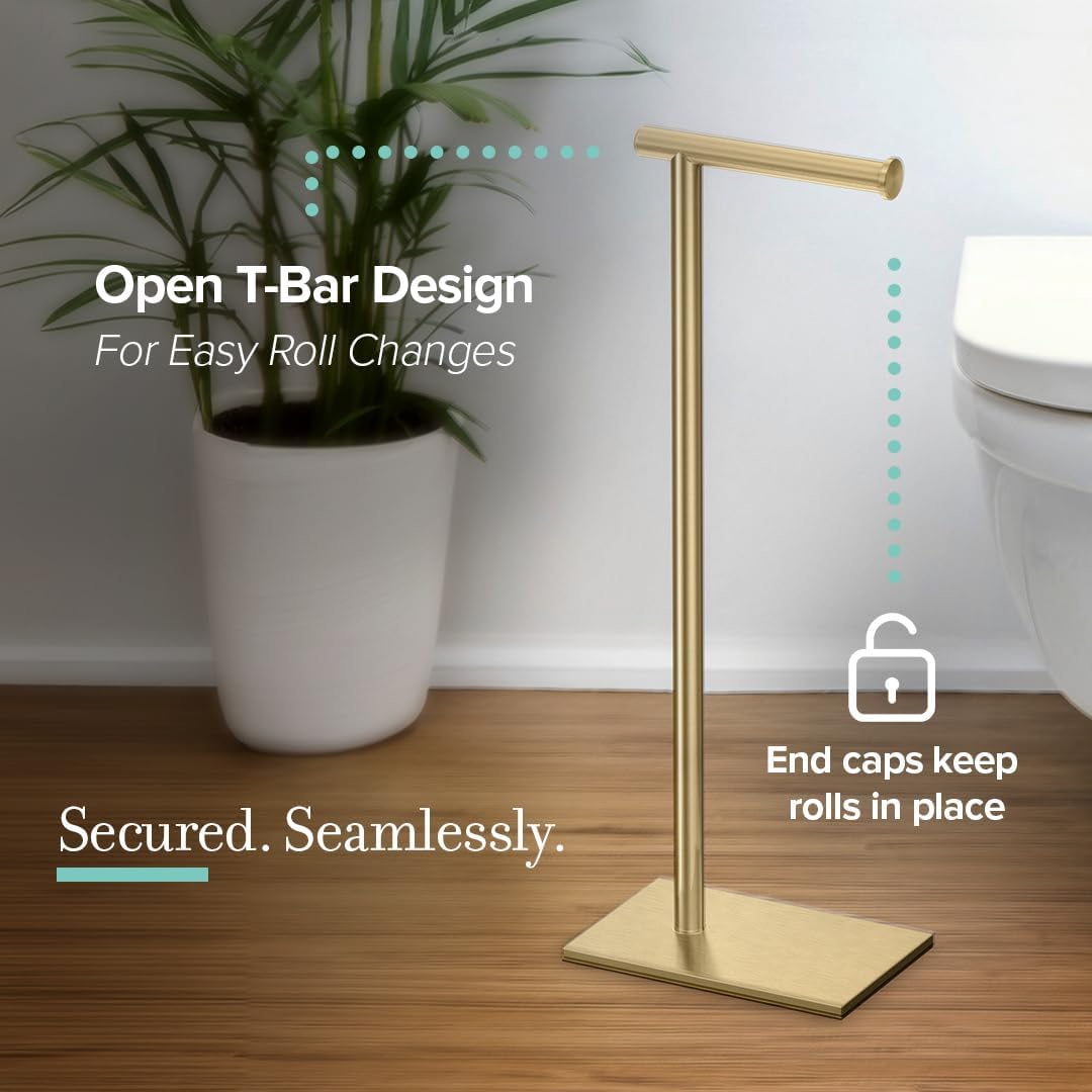 Gatco 1431B Freestanding Toilet Paper Holder Stand, Modern Bathroom Toilet Tissue Holder with Weighted Rectangle Base