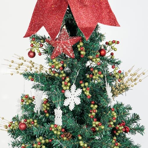 Fangoo 20 Pack 7 Inch Artificial Green Red Berry Picks for Christmas Tree Burgundy Green Red Berries Stems Holly Berry Branches Ornaments Wreath Crafts Wedding Holiday Season Winter Home Decor