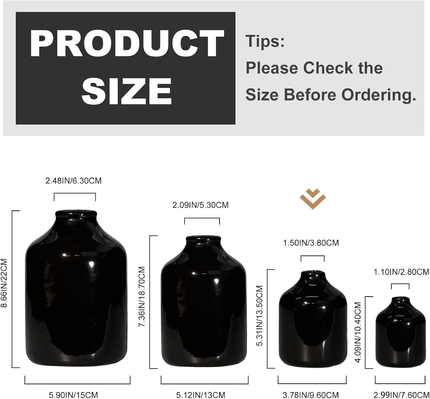 Ceramic Vase for Flower / Black / 5 Inch