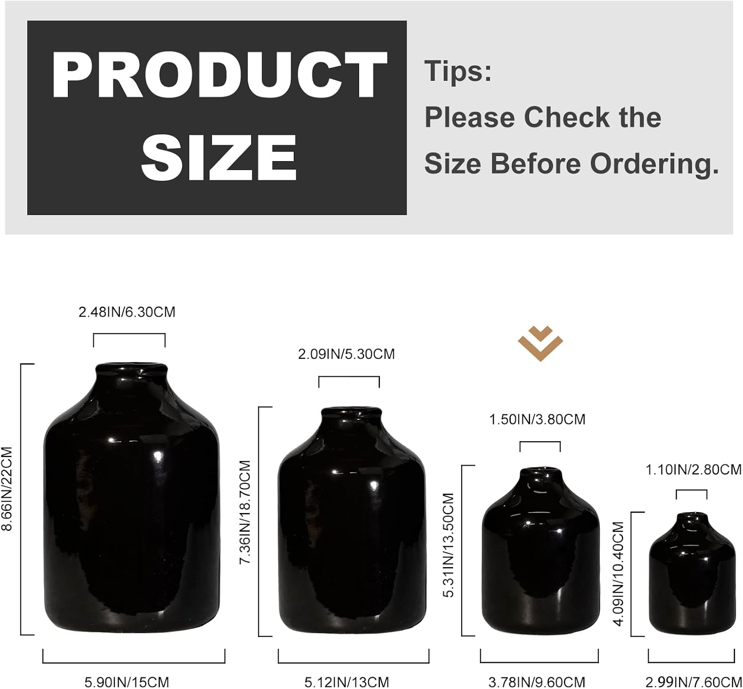 Ceramic Vase for Flower / Black / 5 Inch