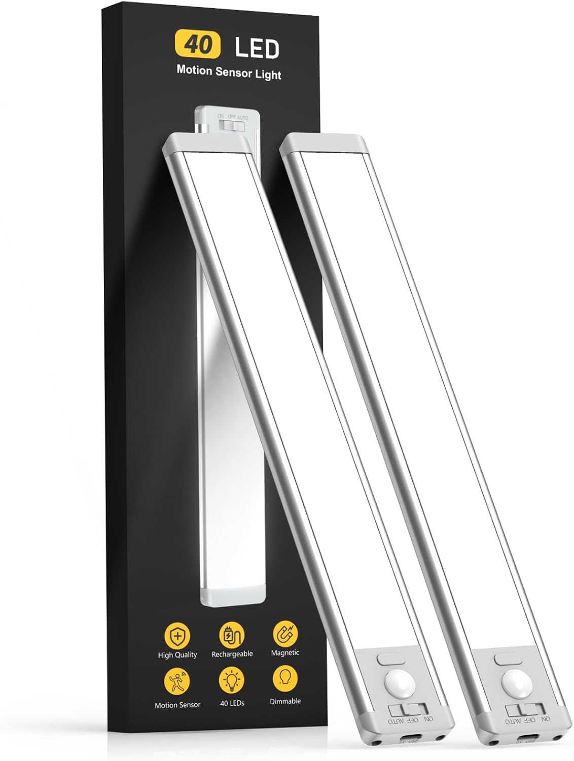 MCGOR 10inch Under Cabinet Lighting, 2 Pack Rechargeable Motion Sensor Light Indoor, 5 Levels Dimmable Magnetic Closet